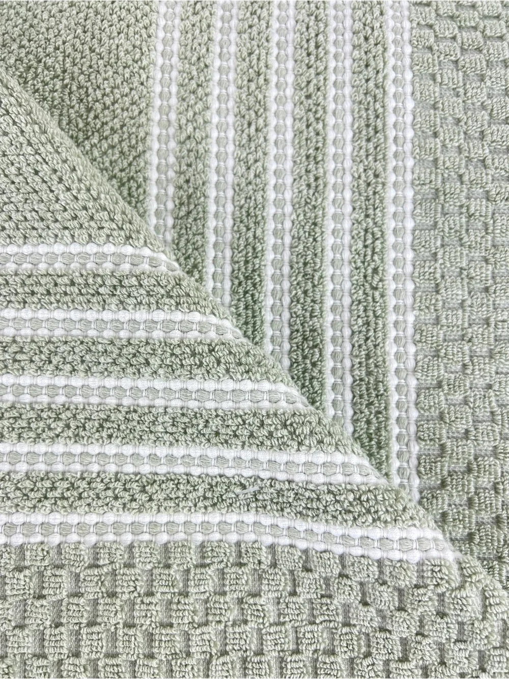 Ecoexistence Mélange Bath Towels Green White Stripe Soft Cotton Blend 2 Pc NEW
